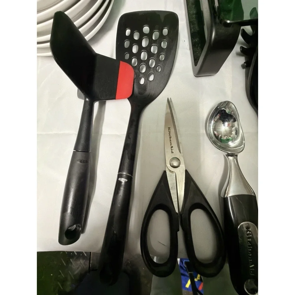 Mixed Brand Kitchen Utensil Set w/ Holder – Silicone Tools,‎ Whisk, Shears